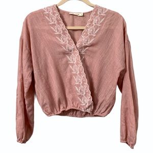 Chloe & Katie Embroidered Wrap Pink Top